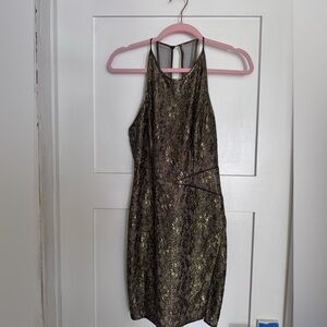 BCBGMaxAzria Gold and Brown Backless Dress